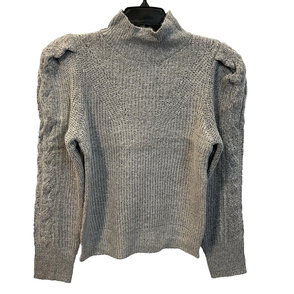 Industry Republic Women's SP Gray Heather Mock‎ Neck Cable Knit Puffed Sleeves